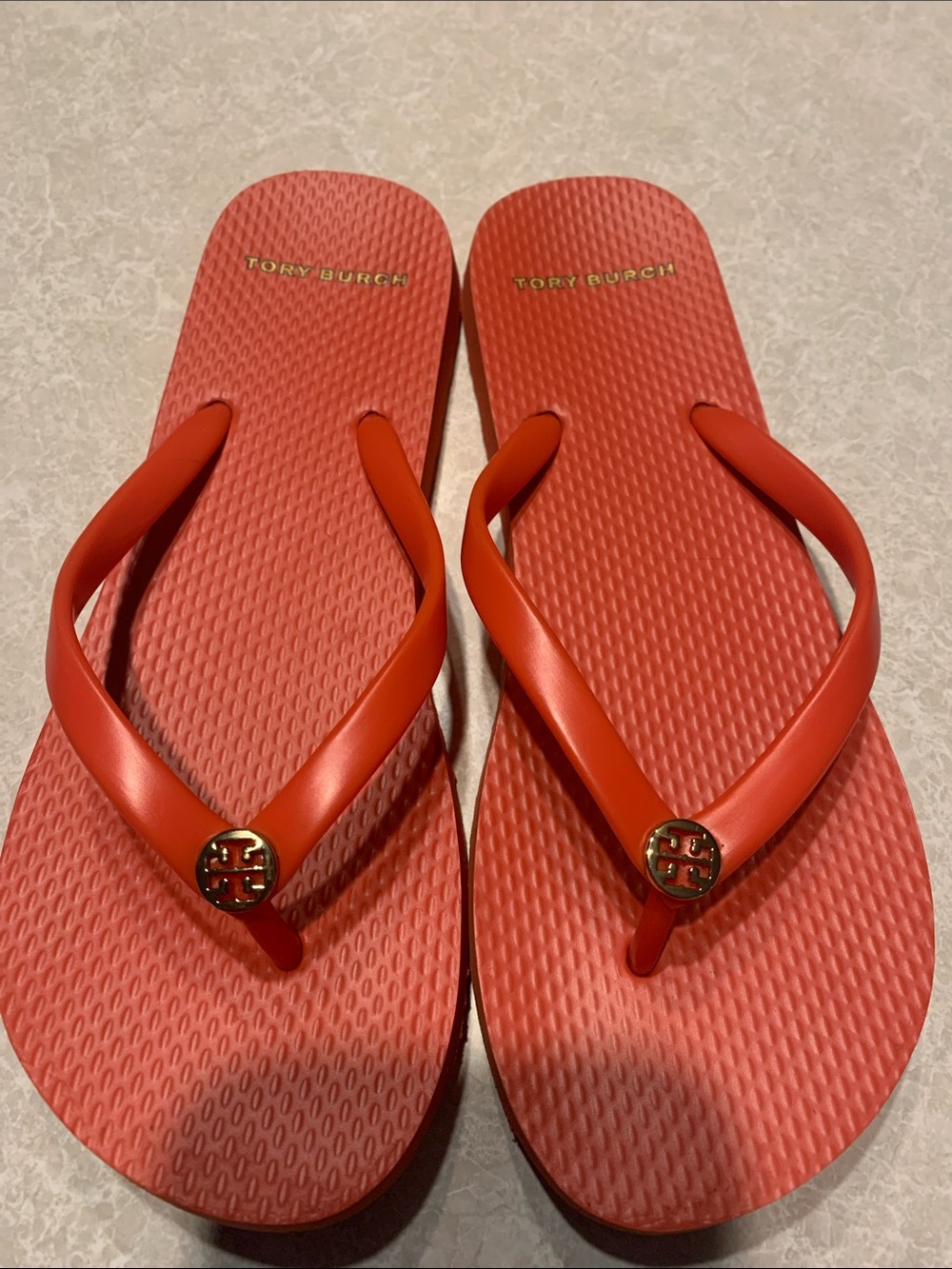 Tory Burch Coral-Red Logo Thong Sandals Size 7